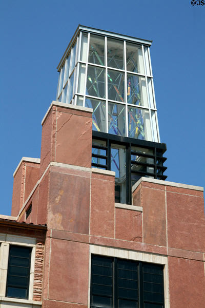 Glass tower of ATLAS building at University of Colorado. Boulder, CO.
