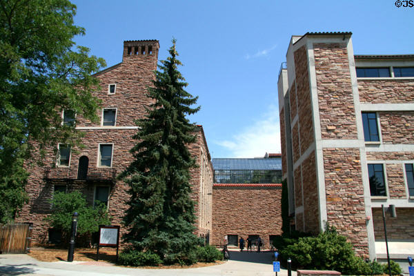Typical red stone buildings of University of Colorado. Boulder, CO.