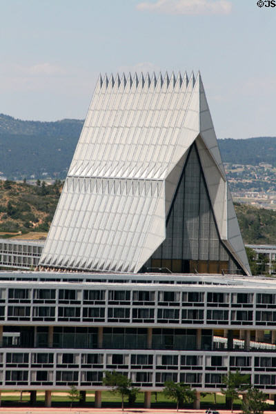 USAF Academy Cadet Chapel (1956-62). Colorado Springs, CO. Architect: Walter Netsch of Skidmore, Owings & Merrill. On National Register.