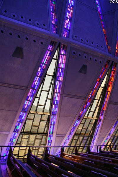 Stained glass of Protestant chapel of USAF Academy Chapel. Colorado Springs, CO.