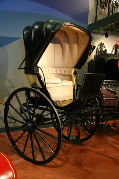 Hooded Gig (1892) by Windover & Co., London, has two wheels & drawn by one horse at El Pomar Carriage Museum. Colorado Springs, CO.