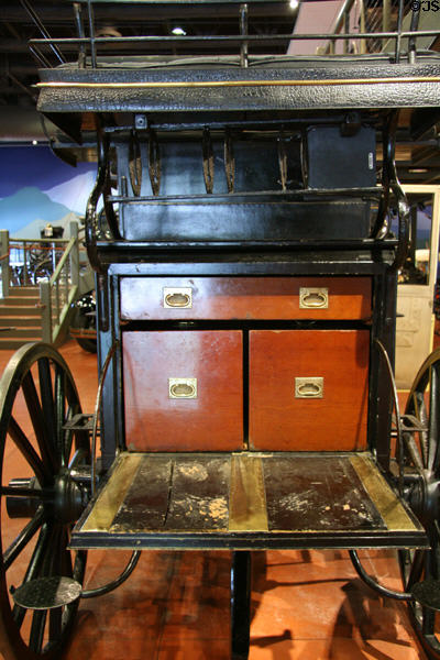 Drop down table & drawers for picnic supplies on Gentleman's Drag at El Pomar Carriage Museum. Colorado Springs, CO.
