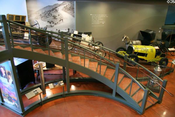 El Pomar Carriage Museum stairway with collection of antique cars used for race up Pike's Peak. Colorado Springs, CO.