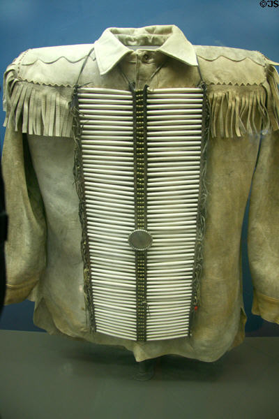 Hair Pipe Breastplate & Buckskin by Oglala Northern Plains Indians at El Pomar Carriage Museum. Colorado Springs, CO.