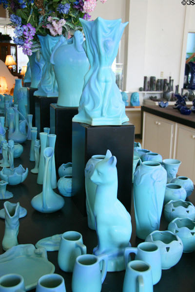 Blue-colored pottery by Van Briggle Pottery. Colorado Springs, CO.
