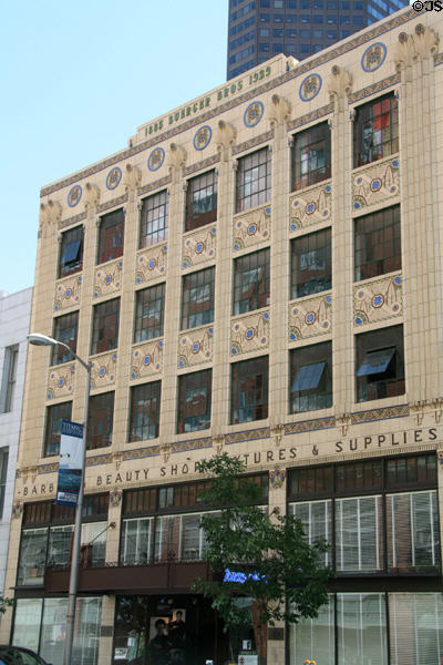 Buerger Brothers Beauty Supply Company building (1929) (1742 Champa St.) now residential units. Denver, CO. Style: Art Deco. Architect: Montana Fallis. On National Register.