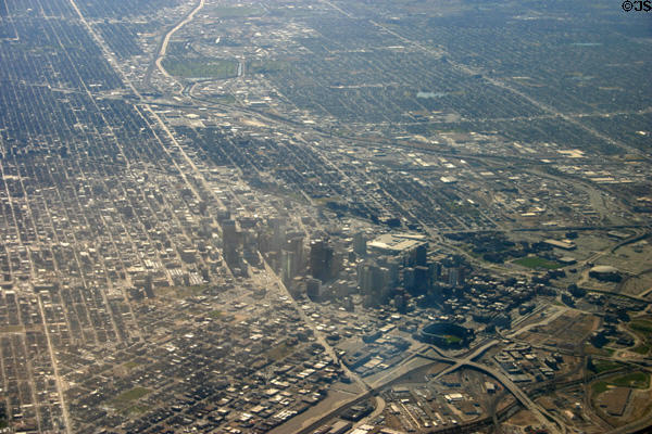 Downtown Denver from the air. Denver, CO.