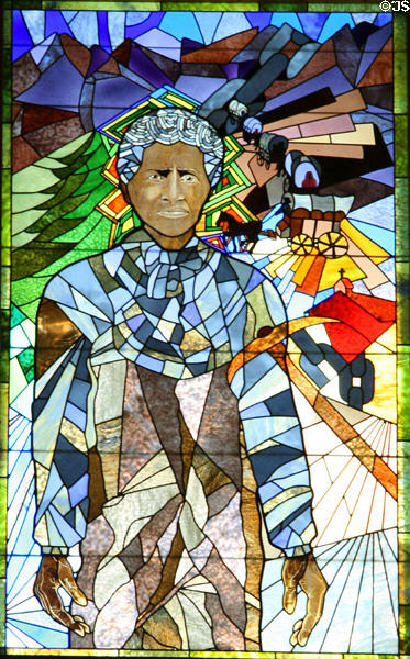 Aunt Clara Brown, a freed slave noted for her good works, stained-glass portrait in Old Supreme Court at Colorado State Capitol. Denver, CO.