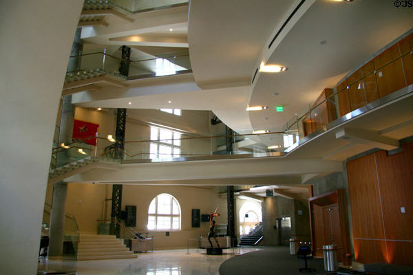 Lobby (2005) of modern Ellie Caulkins Opera House built within walls of 1907 Denver Municipal Auditorium. Denver, CO. Architect: Semple Brown Assoc..