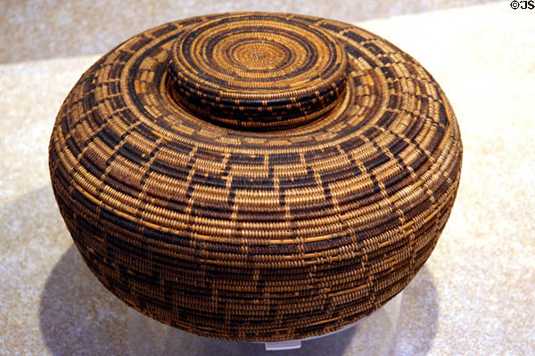 Chumash Indian covered storage basket (1820s) at Denver Art Museum. Denver, CO.