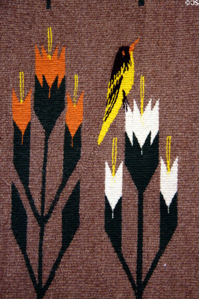 Detail of bird on Navajo wool rug (1984) by Ason Yellowhair at Denver Art Museum. Denver, CO.