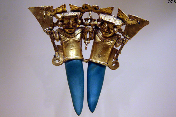 Coclé gold & stone pectoral with twin figures (500-1520 CE) from Panama at Denver Art Museum. Denver, CO.