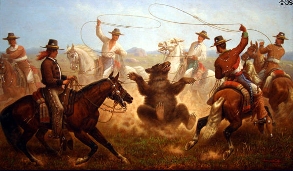 Cowboys Roping a Bear (c1877) painting by James Walker at Denver Art Museum. Denver, CO.