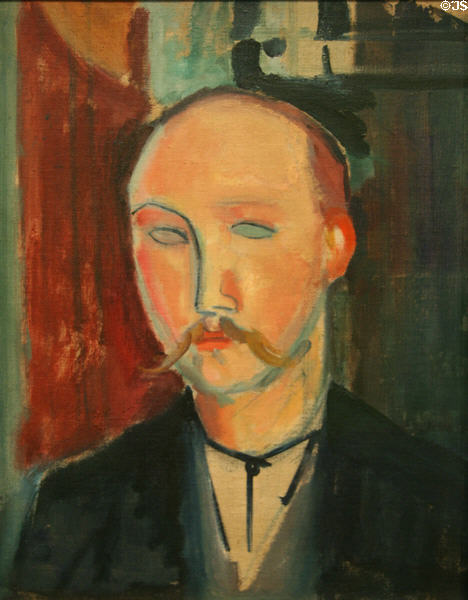 Portrait of Man with Mustache (1913) painting by Amedeo Modigliani at Denver Art Museum. Denver, CO.