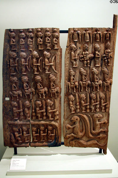 Yoruba-culture carved door panels (early 1900s) from Nigeria at Denver Art Museum. Denver, CO.