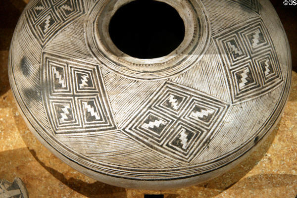 Pueblo III ceramic black-on-white kiva jar (1200-1300) at Colorado History Museum. Denver, CO.