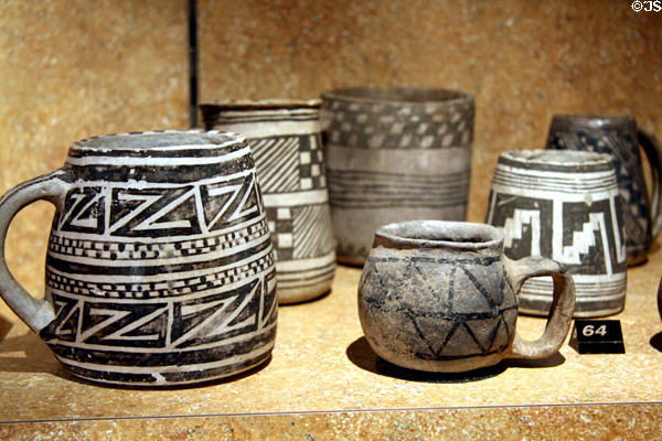 Pueblo ceramic black-on-white mugs (1000-1300) at Colorado History Museum. Denver, CO.