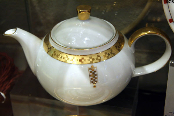 Tokyo Imperial Hotel China teapot (1916-22) by Frank Lloyd Wright reissued by Noritake in 1990 at Kirkland Museum. Denver, CO.