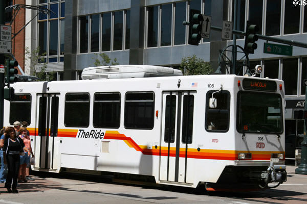 Streetcar on one of Denver Regional Transportation District's (RTD) 6 lines. Denver, CO.