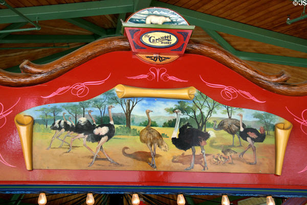 Ostrich painting on Carousel at Denver Zoo. Denver, CO.