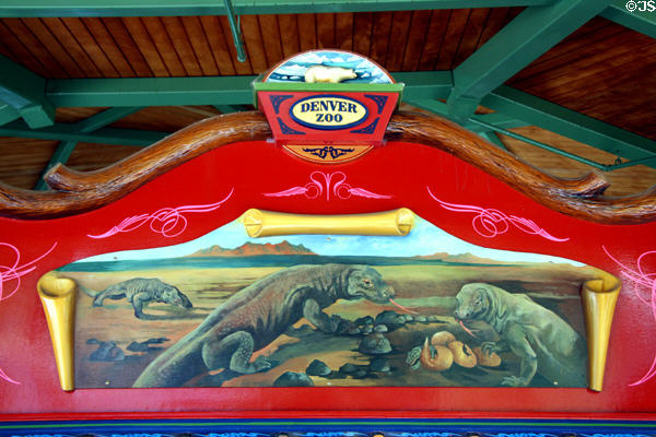 Komodo dragon painting on Carousel at Denver Zoo. Denver, CO.