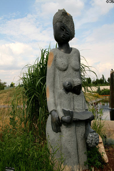 So Proud My Children stone sculpture by Nicholas Kadzungura of Zimbabwe at Denver Botanic Gardens. Denver, CO.