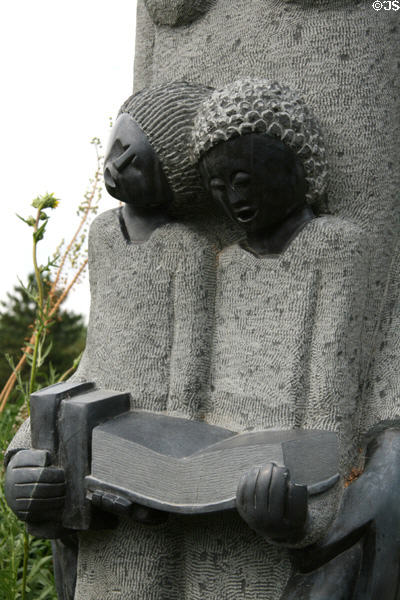 Detail of So Proud My Children stone sculpture by Nicholas Kadzungura of Zimbabwe at Denver Botanic Gardens. Denver, CO.
