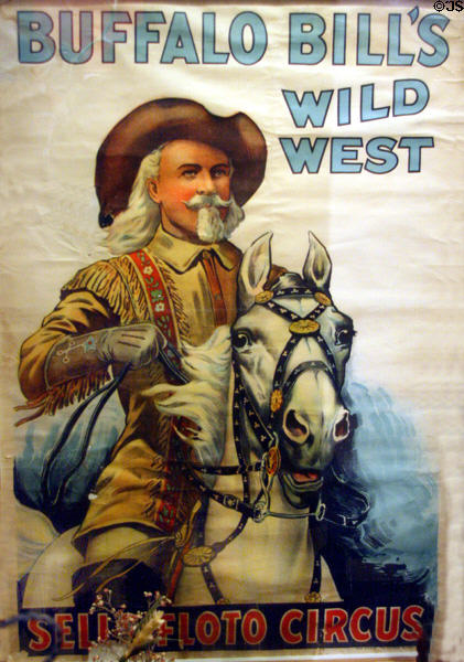 Poster (1914) for Buffalo Bill's Wild West appearance with Sells-Floto Circus (Erie Litho. & Painting) at Buffalo Bill Museum. Lookout Mountain, CO.