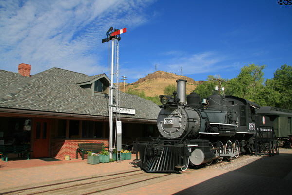 D&RG 683 locomotive beside Richardson station at Colorado Railroad Museum. CO.