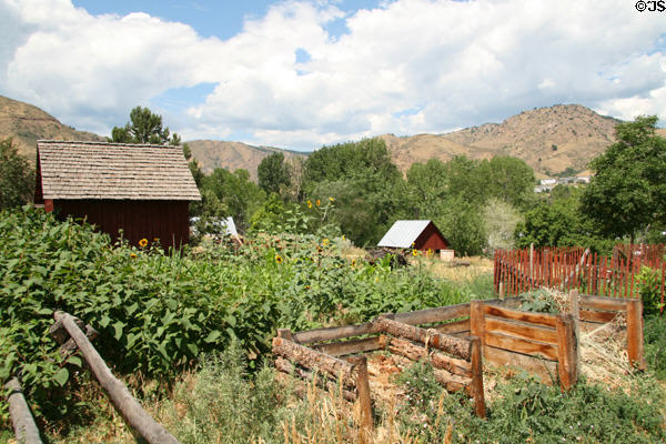 View of Clear Creek History Park against mountains. Golden, CO.