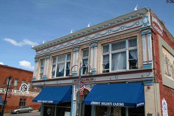 Becker & Nolan block (1896) (301 E. Bennett Ave.) has served as a saloon, bank, telegraph office, law offices & casino. Cripple Creek, CO.