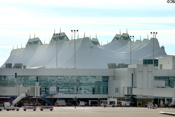 Elrey Jeppesen Terminal (1995) at Denver International Airport. Denver, CO. Architect: C.W. Fentress, J.H. Bradburn & Assoc..