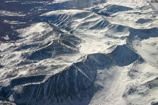 Rocky Mountain formations from air. CO.