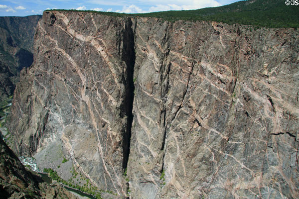 Painted Wall cliff is 2,300 feet tall or about twice height of Empire State Building at Gunnison National Park. CO.