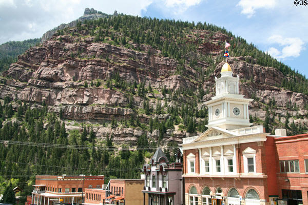 City Hall against granite cliffs. Ouray, CO.