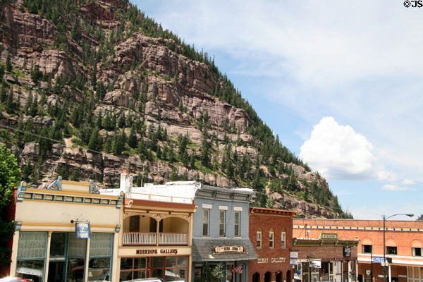 Main Street with galleries & mountain behind. Ouray, CO.