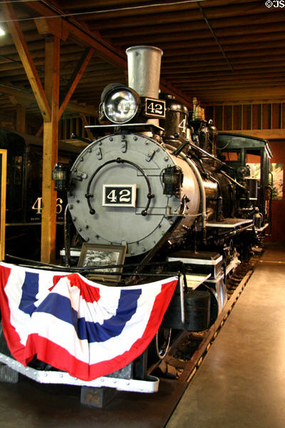 Steam locomotive #42 (1887) at Durango & Silverton Railroad (D&SNGRR) Museum. Durango, CO.