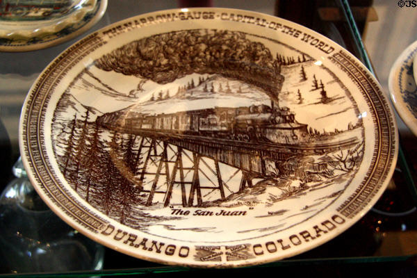Souvenir plate of Durango Narrow Gauge Capital of the World at D&SRR Museum. Durango, CO.