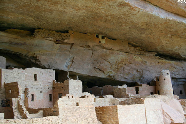 Defensive grain storage structure in cleft of rock at Cliff Palace in Mesa Verde National Park. CO.