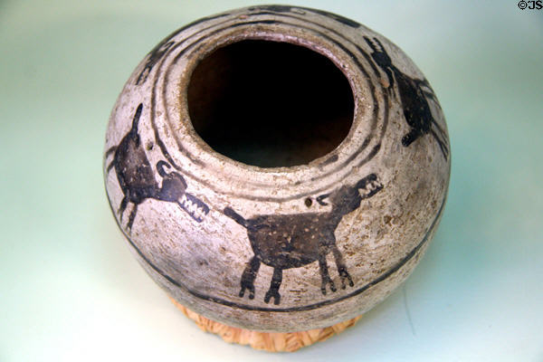 Pottery seed jar with painted animals in Mesa Verde Style at Mesa Verde Museum. CO.