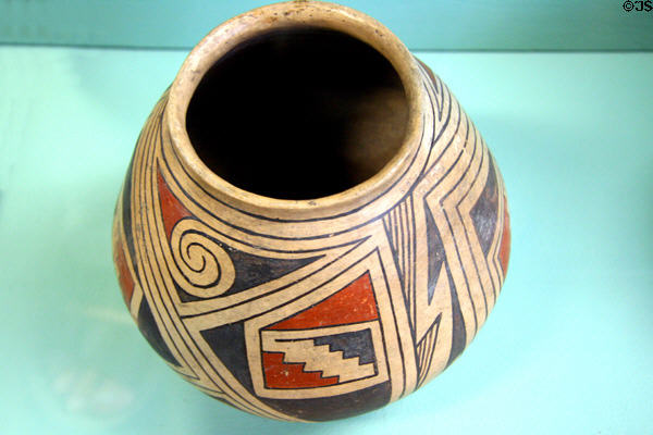 Paquime Puebloan native pottery polychrome jar from southern New Mexico at Mesa Verde Museum. CO.