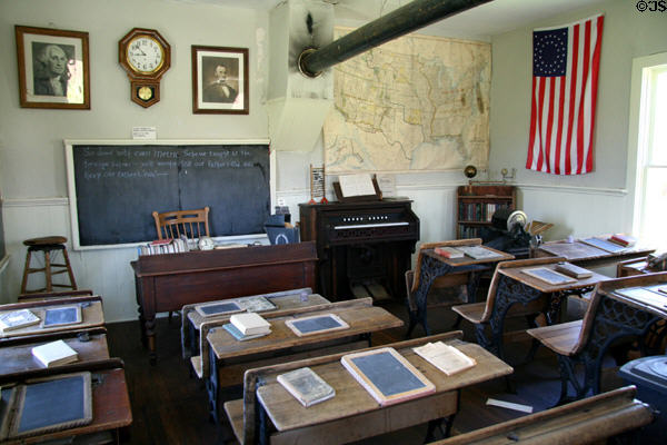 One room school house interior at South Park City. Fairplay, CO.