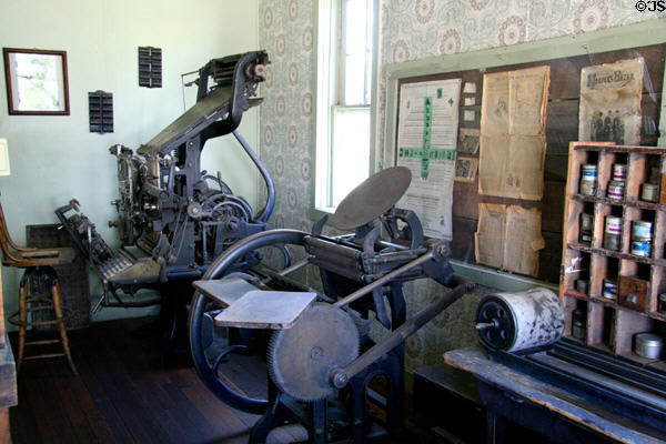 Newspaper office with printing press at South Park City. Fairplay, CO.