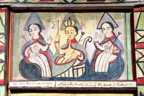 Santos art detail of Talpa Family Chapel altar screen (1838) by José Rafael Aragón at Colorado Springs Fine Arts Center. Colorado Springs, CO.