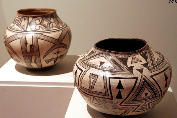Zuni polychrome pottery Olla jars (1890-1920) at Colorado Springs Fine Arts Center. Colorado Springs, CO.