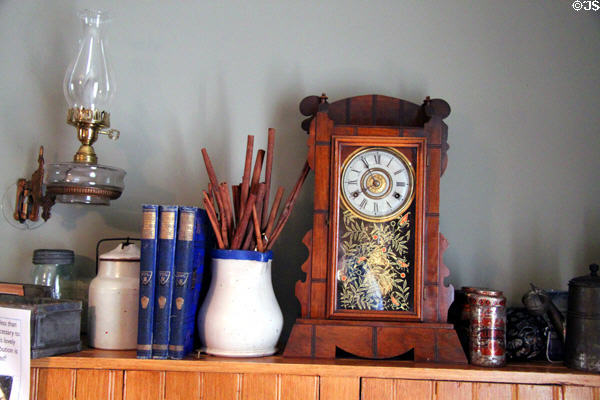 Mantle clock on kitchen shelf at McAllister House Museum. Colorado Springs, CO.