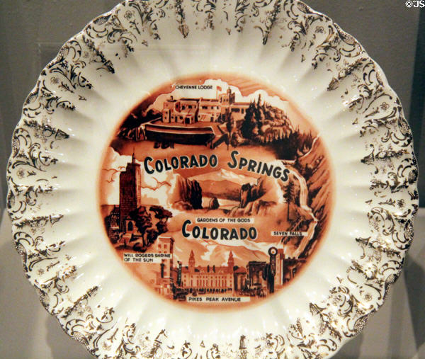 Colorado Springs souvenir plate (1935) at Colorado Springs Pioneers Museum. Colorado Springs, CO.
