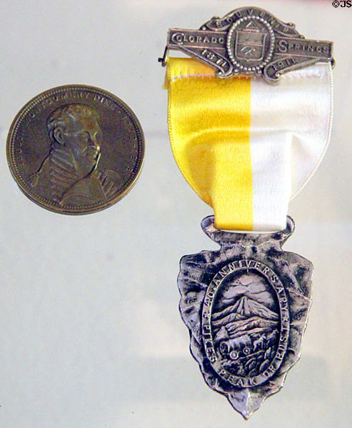 Zebulon Montgomery Pike (1779-1813) medal & Colorado Springs souvenir (1911) at Colorado Springs Pioneers Museum. Colorado Springs, CO.