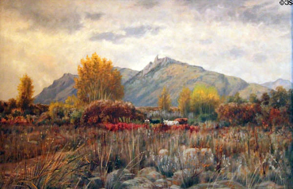 Cattle in High Chaparral at Base of Mountains painting (1887) by Charles Craig at Colorado Springs Pioneers Museum. Colorado Springs, CO.