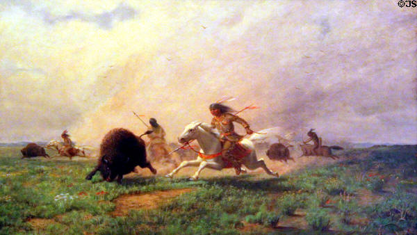 Buffalo Hunt painting (1882) by Charles Craig at Colorado Springs Pioneers Museum. Colorado Springs, CO.